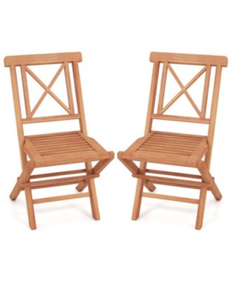 2PCS Outdoor Dining Chairs w/X-Shaped Support High Backrest and Slatted Seat