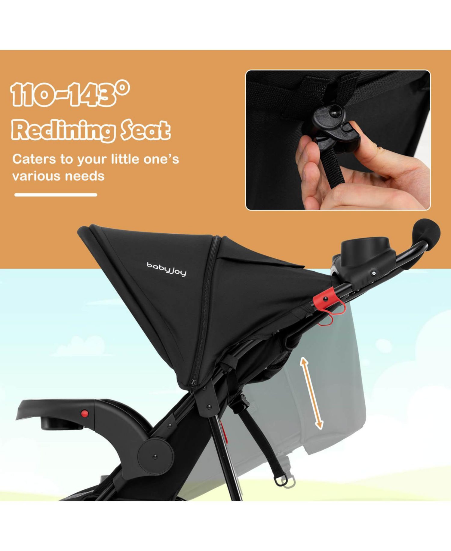 Jogging Stroller Foldable Jogger with Adjustable Canopy Detachable Tray Cup
