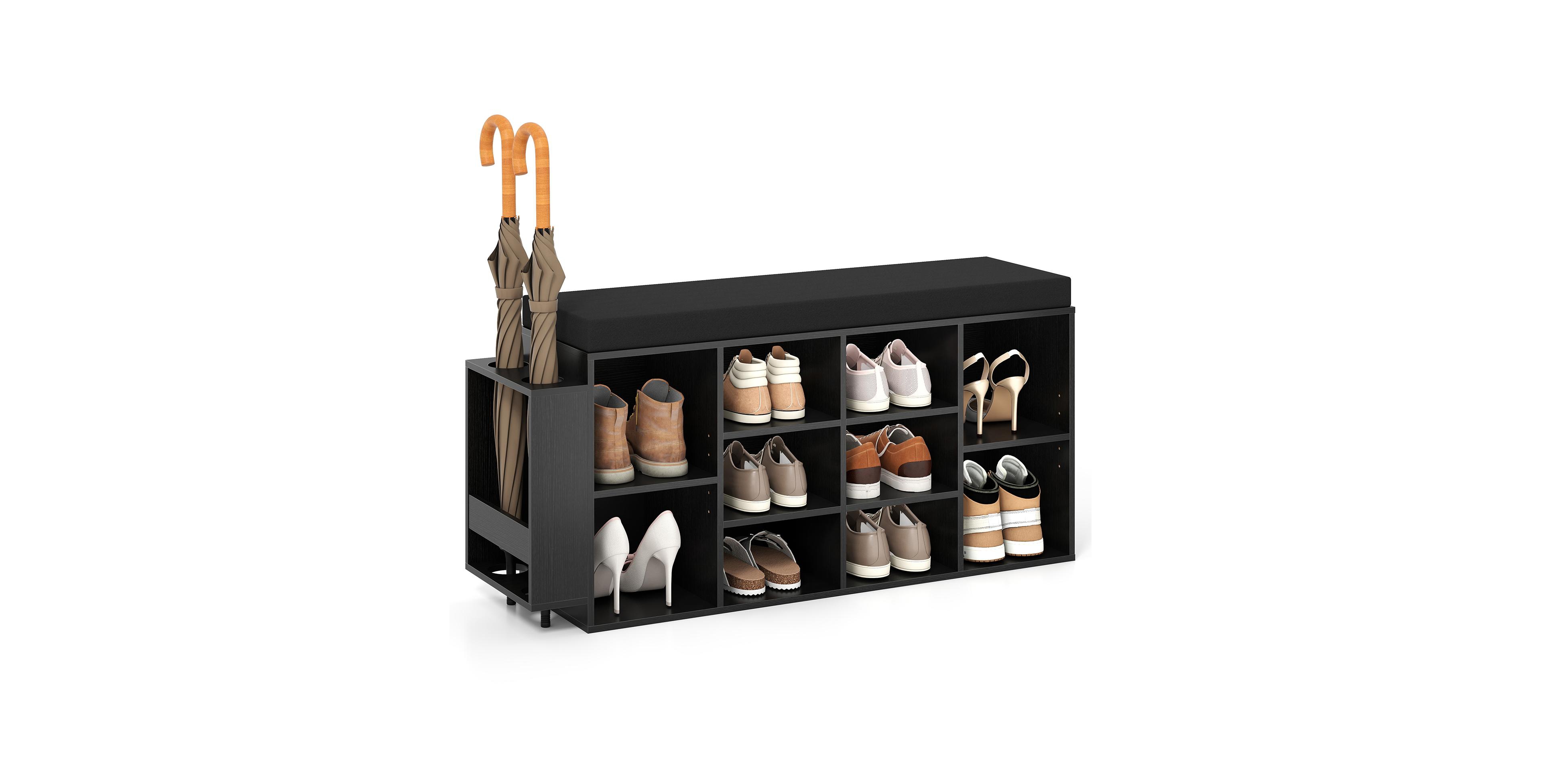 Mecale Shoe Storage Bench with Umbrella Stand 10 Cubby Entryway Rack Organizer