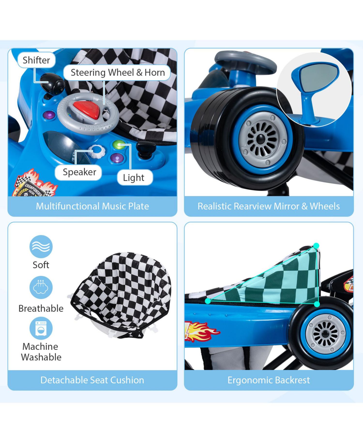4-in-1 Foldable Baby Walker, Adjustable-Height, 4-Mode