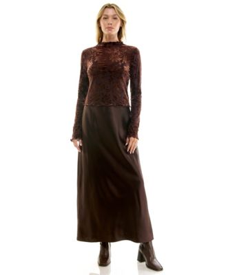 Juniors' Floral-Print Velvet-Burnout Mock-Neck Top and Slip, 2-Piece Midi Dress