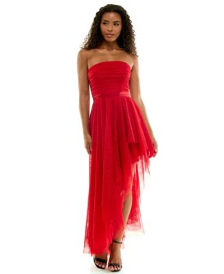 Juniors' Strapless Asymmetrical High-Low Dress