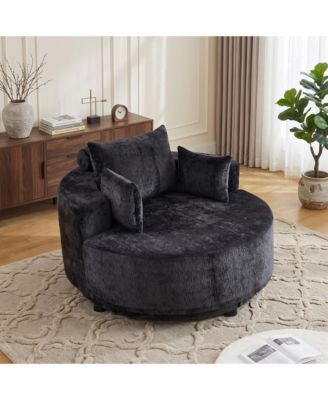 55" Polyester Fabric Swivel Chair, Modern Round Sleeper Sofa with 360 Degree Rotation, Fluffy Foam Lounge Chair for Living Room
