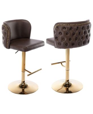 Barstools Set of 2 - Modern PU Leather Bar Stools, Adjustable Swivel Counter Height Chairs with Tufted Backrest for Kitchen Island