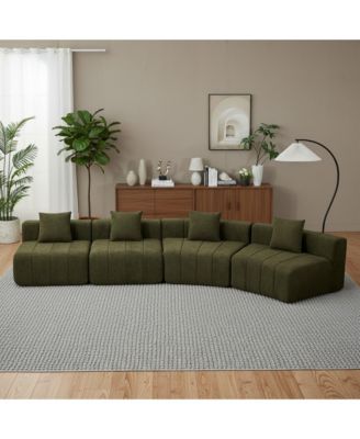 Modular Curved Sectional Sofa, Chenille Circular Sofa with 4 Pillows, No Assembly Required Cloud Couch for Living Room and Office