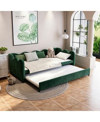 Convertible Plaid Sofa Bed with USB Ports and Heavy-Duty Frame