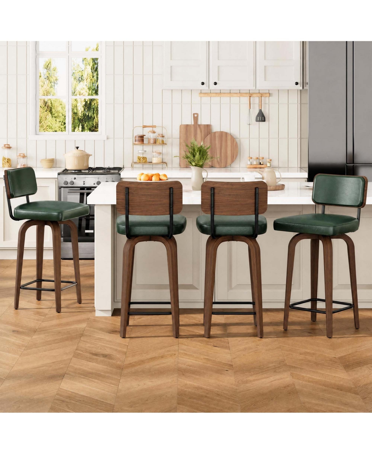 homfan Swivel Bar Stools Set of 4 26 Inch Upholstered Counter Height Stools with Wood Legs Faux Leather Pu Seat