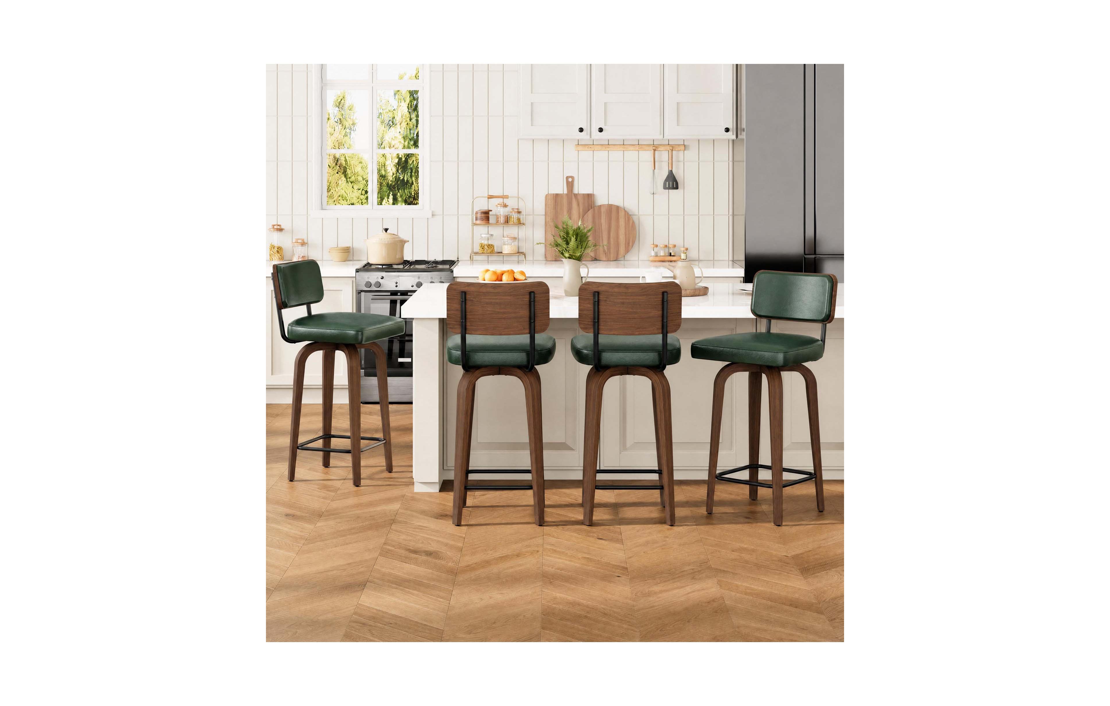 homfan Swivel Bar Stools Set of 4 26 Inch Upholstered Counter Height Stools with Wood Legs Faux Leather Pu Seat