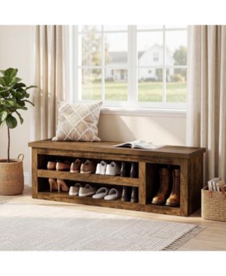 63" Entryway Bench, 3-Tier Farmhouse Shoe Storage Bench