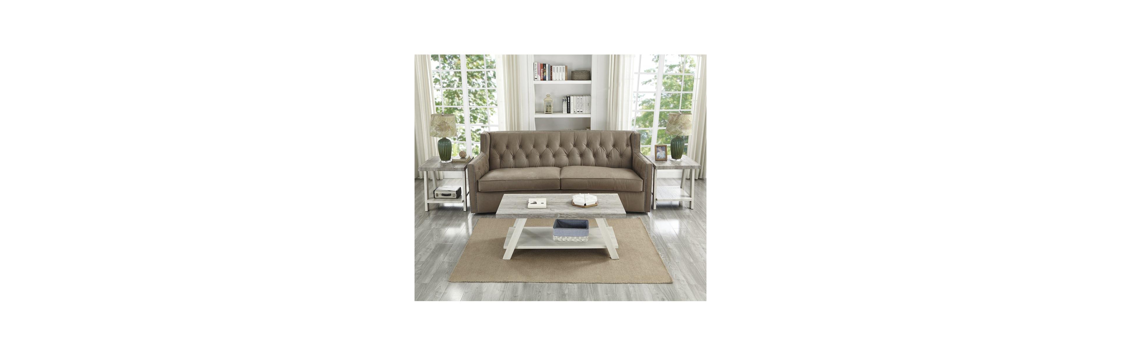 Roundhill Furniture Athens Contemporary 3Pc Wood Shelf Coffee Table Set