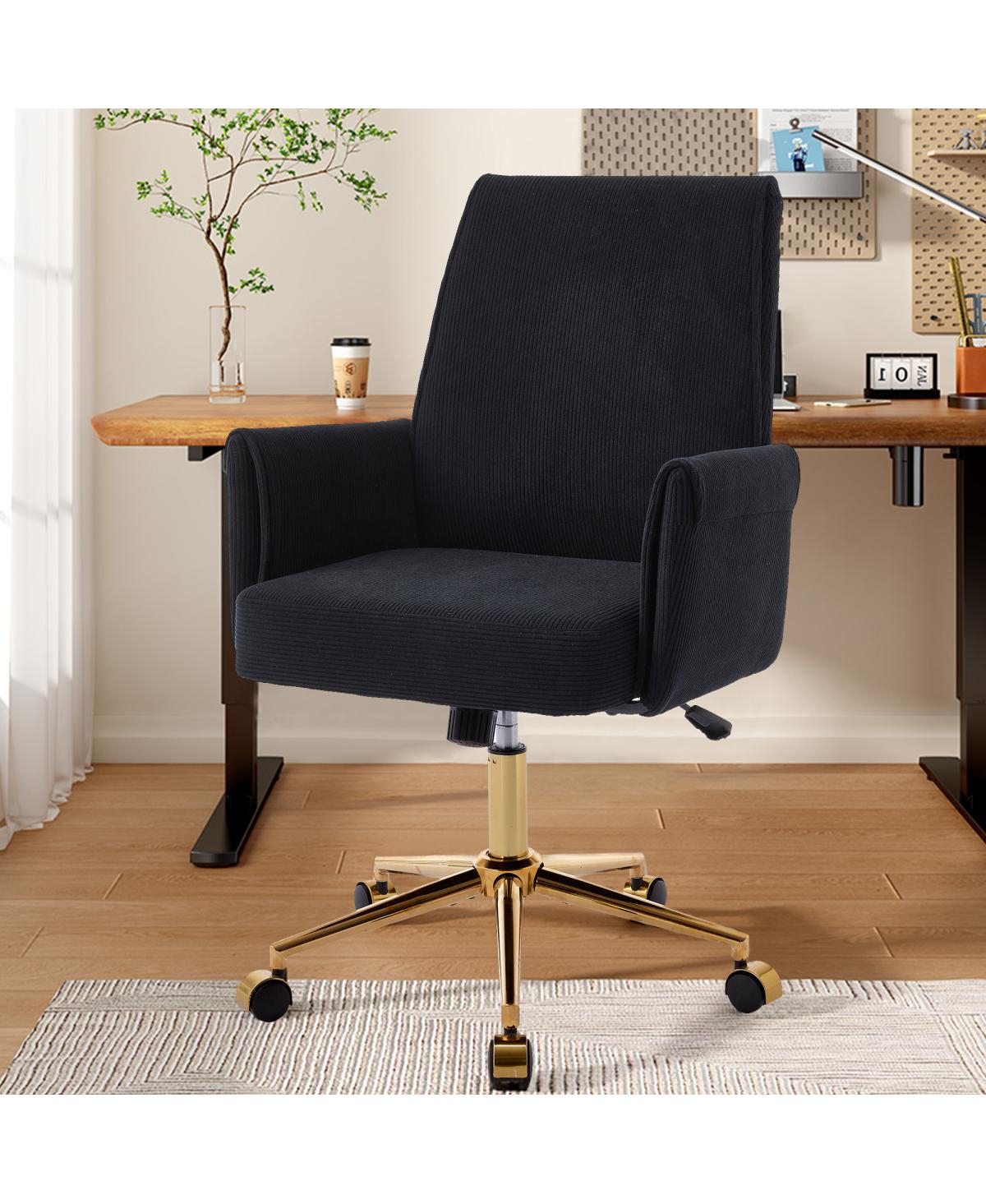 Streamdale Furniture Ergonomic Striped Fabric Mid-Back Liftable Office Chair - Black
