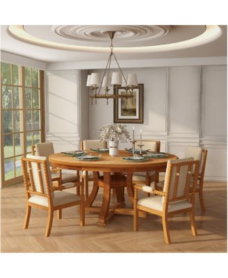 7-Piece Retro Extendable Dining Table and 6 Chairs Set