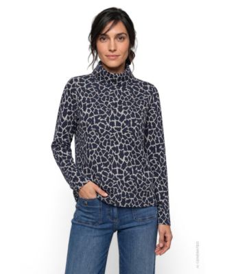 Women's Funnel Neck Animal-Print Side Hem Slits Jersey Top