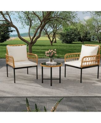 3 Pieces Outdoor Wicker Patio Conversation Bistro Set