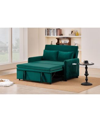 Velvet Convertible Sleeper Sofa Bed with Pull-Out Bed and Adjustable Backrest