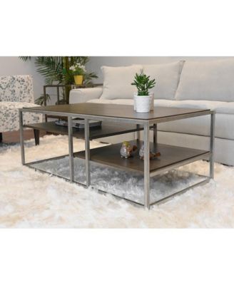 Padena Metal Frame Wood Living Room Coffee Table with Shelf