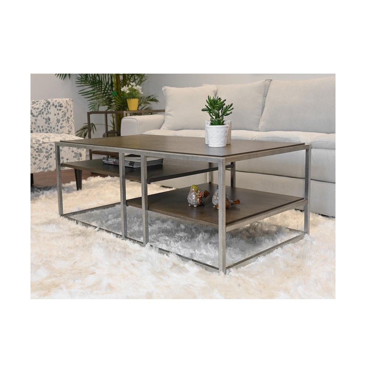 Roundhill Furniture Padena Metal Frame Wood Living Room Coffee Table with Shelf