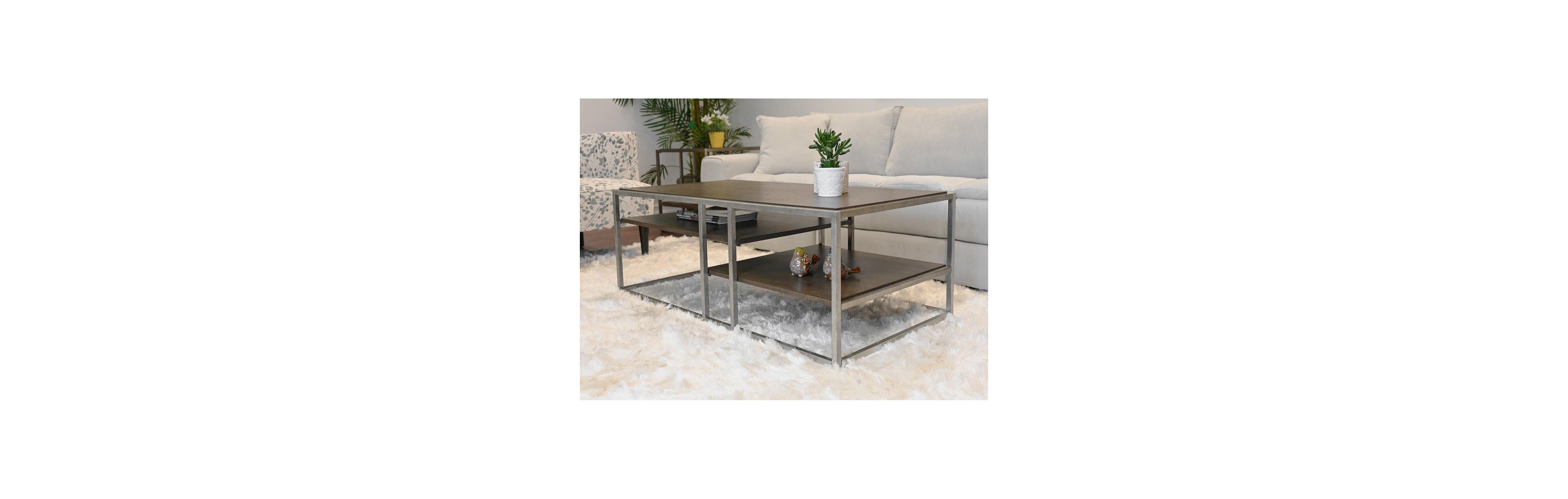 Roundhill Furniture Padena Metal Frame Wood Living Room Coffee Table with Shelf