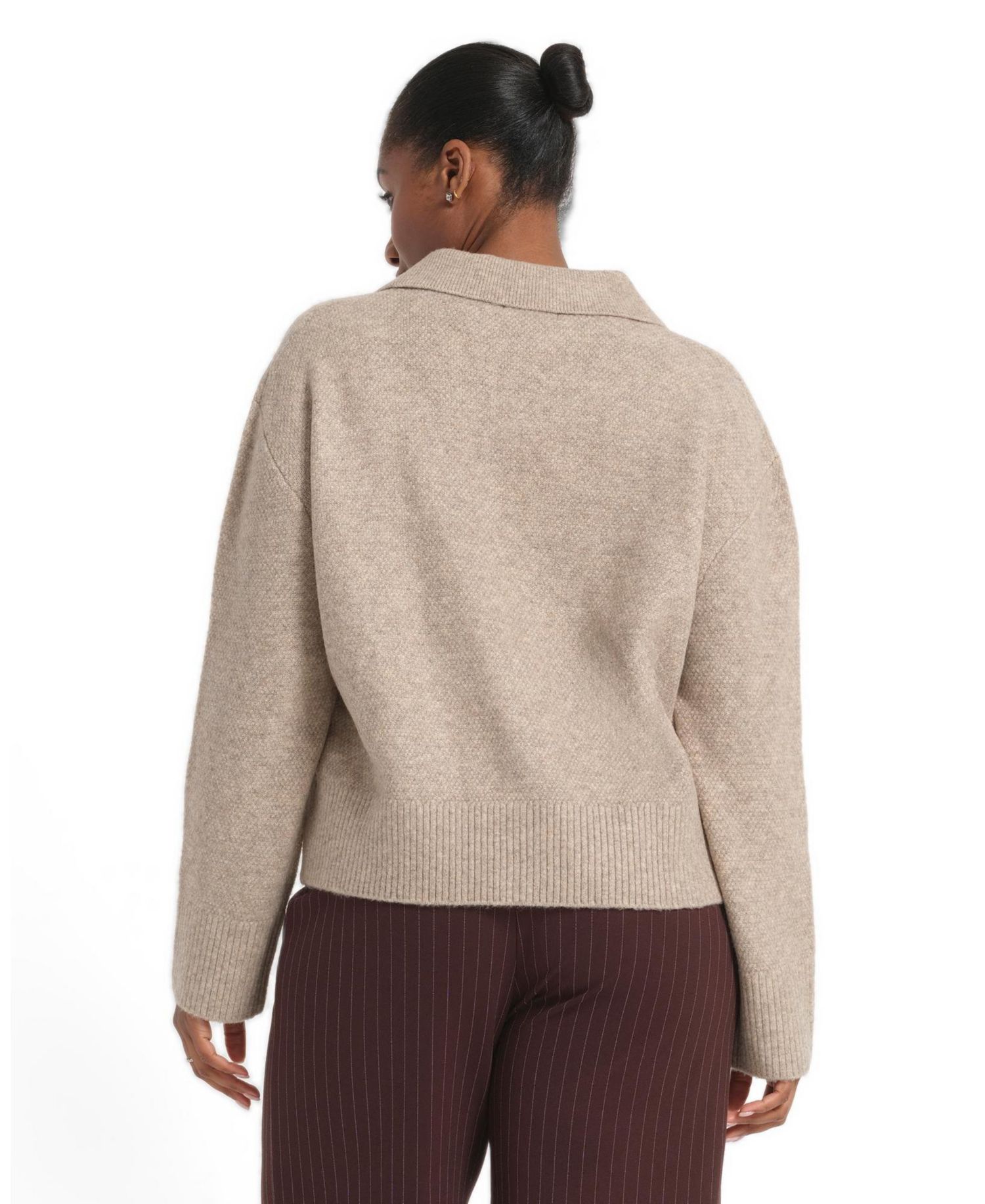 Plus Size Nellie Relaxed-Fit Collared V-Neck Acrylic/Wool-Blend Sweater