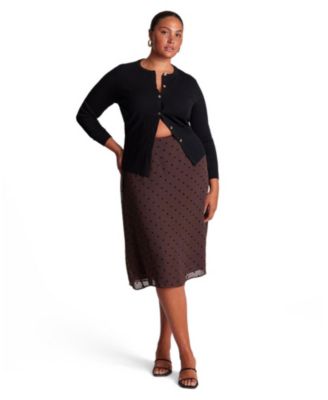 Plus Size Sable Polka-Dot A-Line Midi Skirt