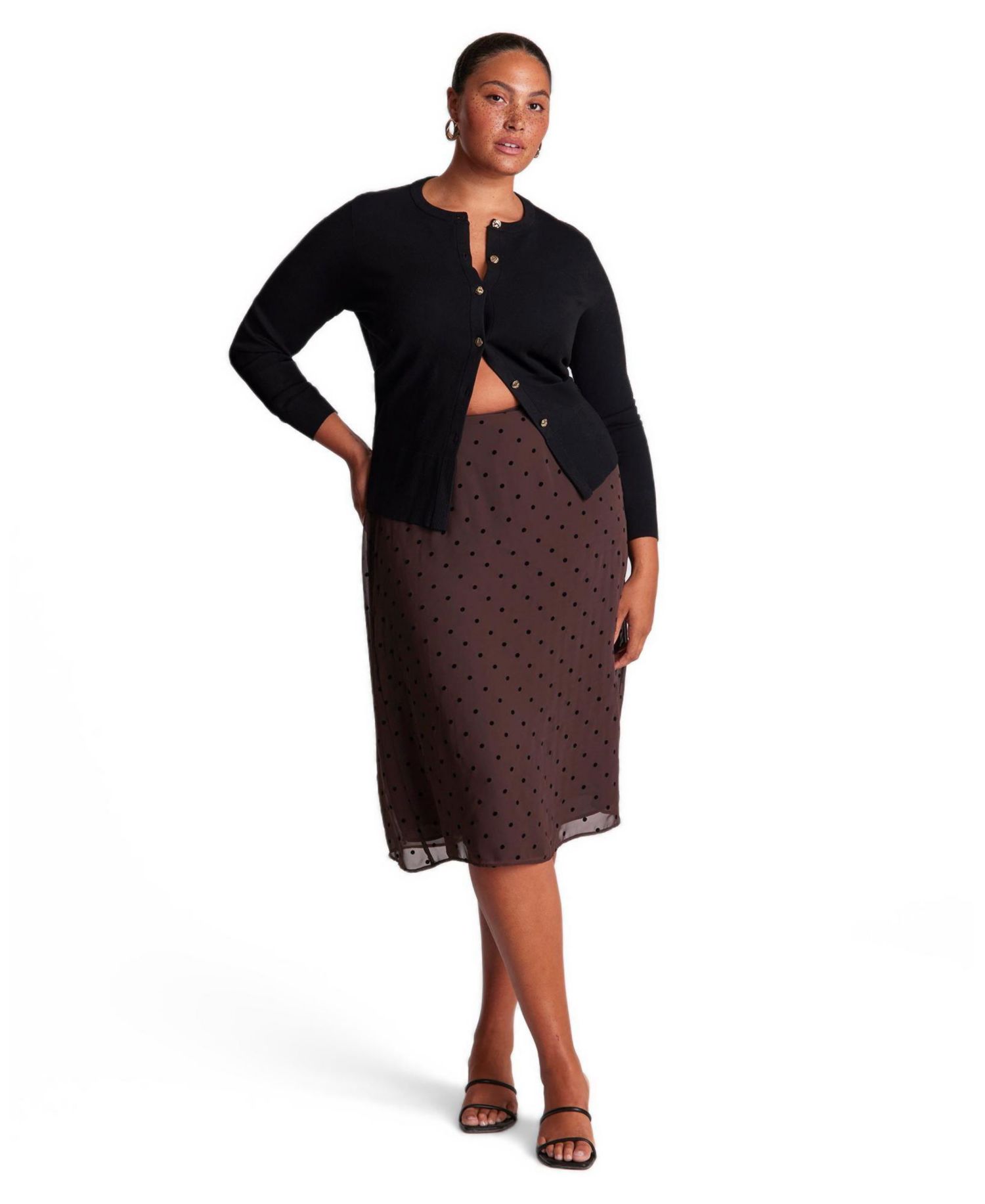 Plus Size Sable Polka-Dot A-Line Midi Skirt