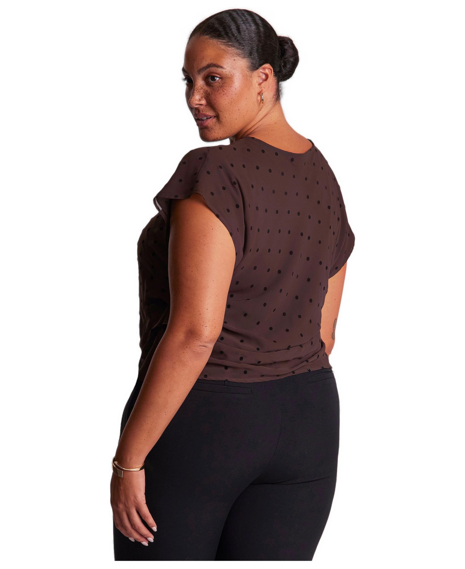 Plus Size Sable Polka-Dot Pleated-Side-Seam Blouse