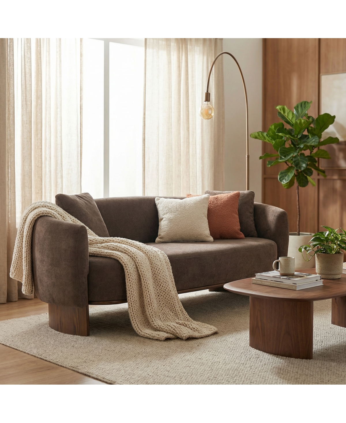 Streamdale Furniture 81 in. Curved Velvet Sofa with Wooden Base