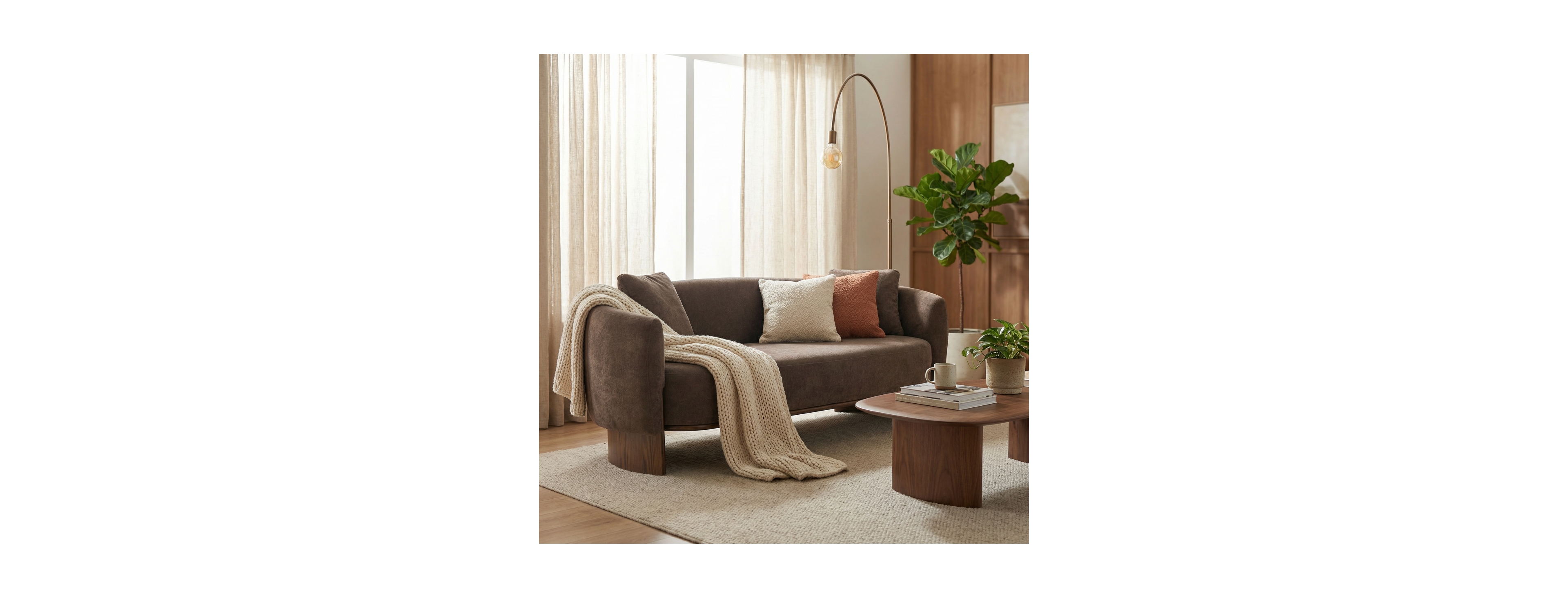Streamdale Furniture 81 in. Curved Velvet Sofa with Wooden Base