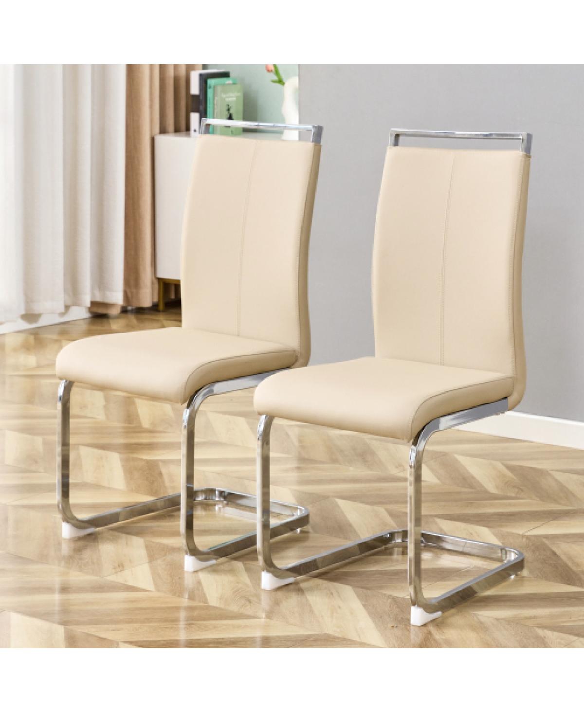 Streamdale Furniture Set of 2 Champagne Pu Upholstered Modern Dining Chairs