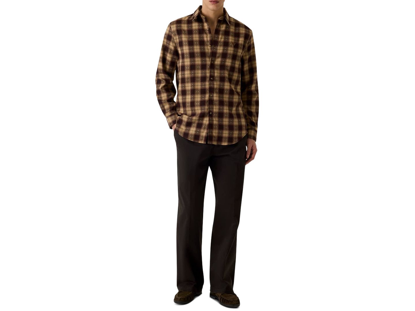 Мужская рубашка GUESS Check Flannel Slim-Fit, цвет: Клетчатый кофейный / Бежевый — фото 7