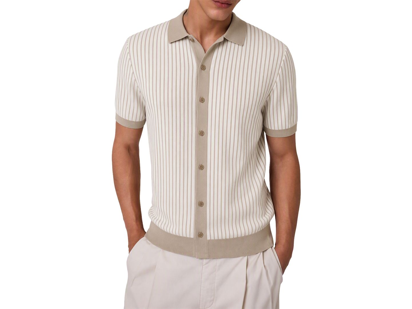 Мужской свитер GUESS Short-Sleeve Carson Stripe, цвет: Соляной белый разноцветный — фото 1