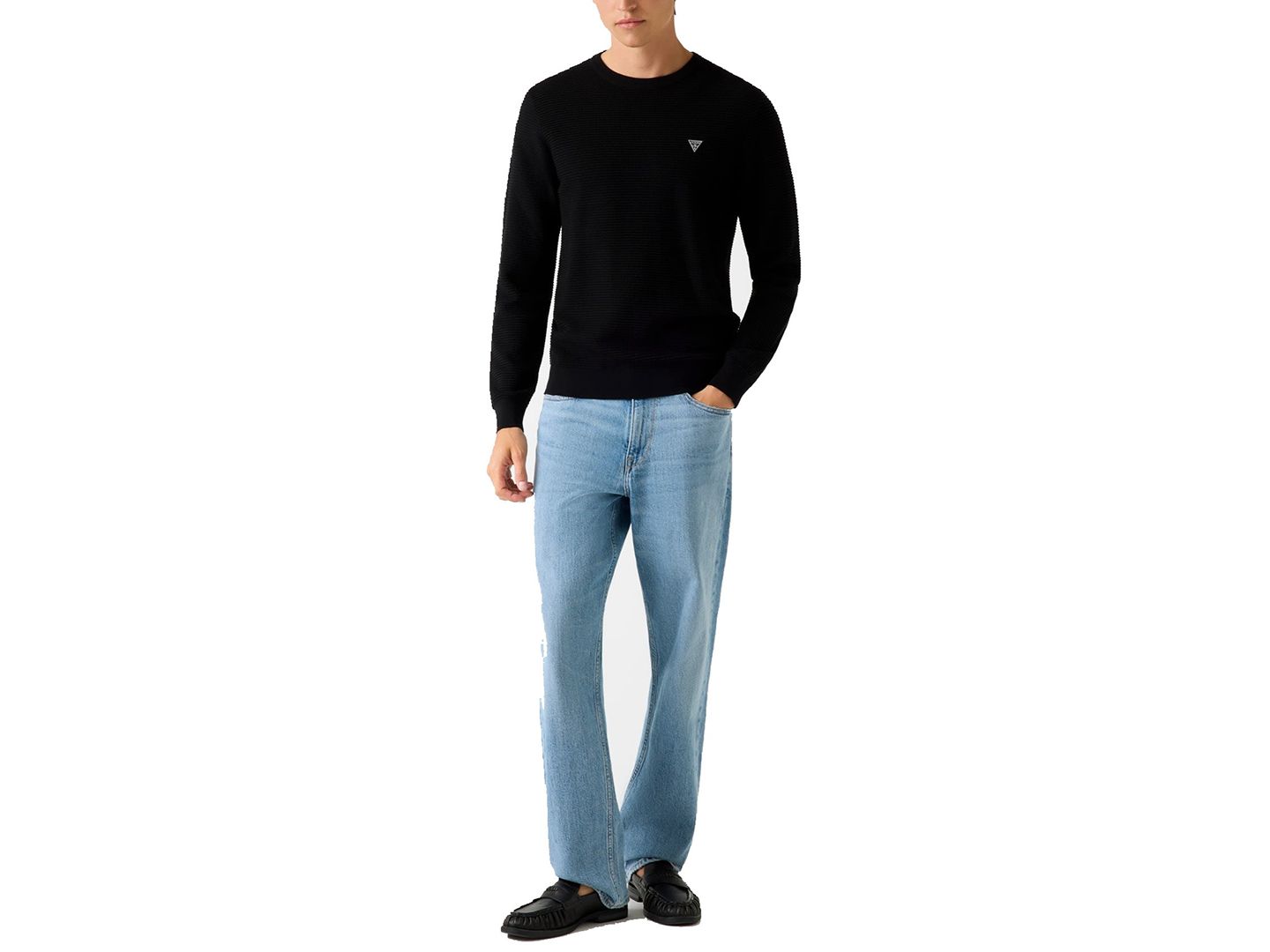 Мужской свитер GUESS Waffle Stitch Long-Sleeve Regular-Fit, цвет: Чёрный — фото 2