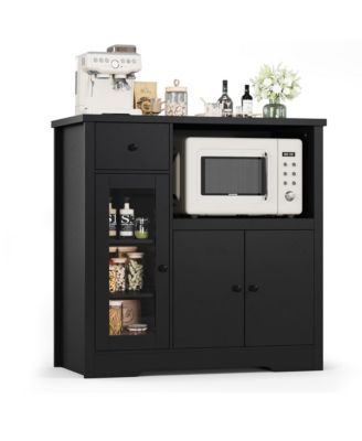 Kitchen Microwave Cabinet with Adjustable Shelves Drawers Single and Double Doors Wooden Sideboard Buffet for Dining or Living Room