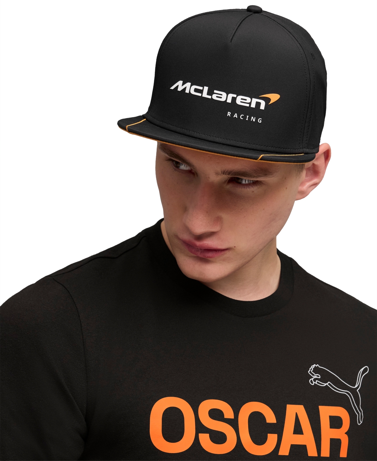 Puma Men's McLaren Racing Flat-Brim Five-Panel Snapback Baseball Cap - Puma Black