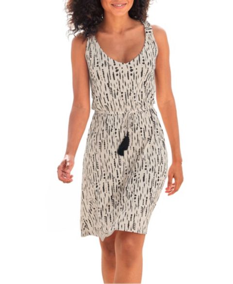 Женское платье Lascana Open-Back Printed V-Neck, цвет: Чёрный / Бежевый