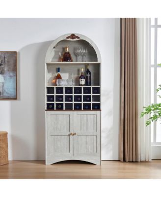Arched Wood Wine Cabinet with Removable Rack and Adjustable Shelves