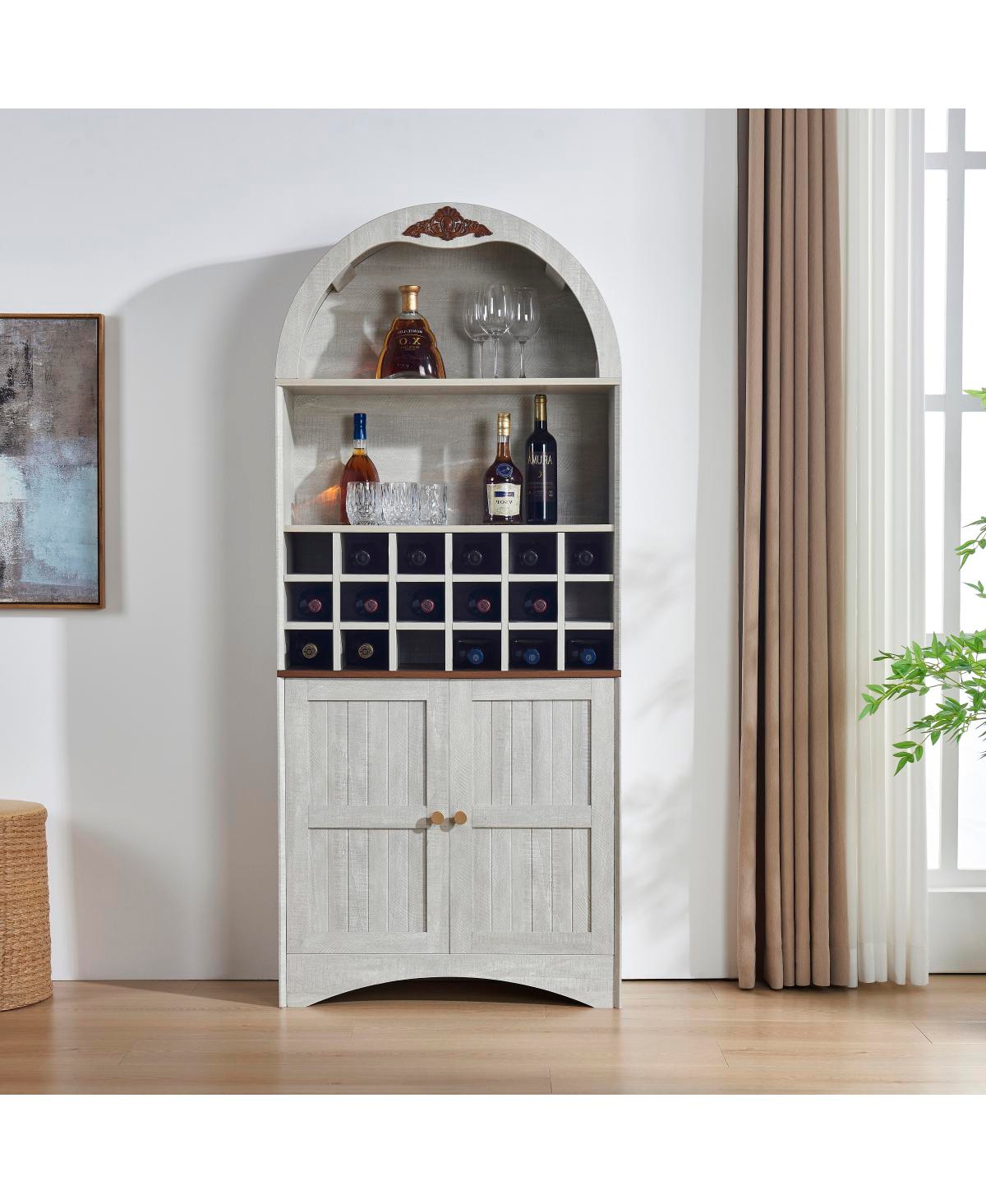 Streamdale Arched Wood Wine Cabinet with Removable Rack and Adjustable Shelves