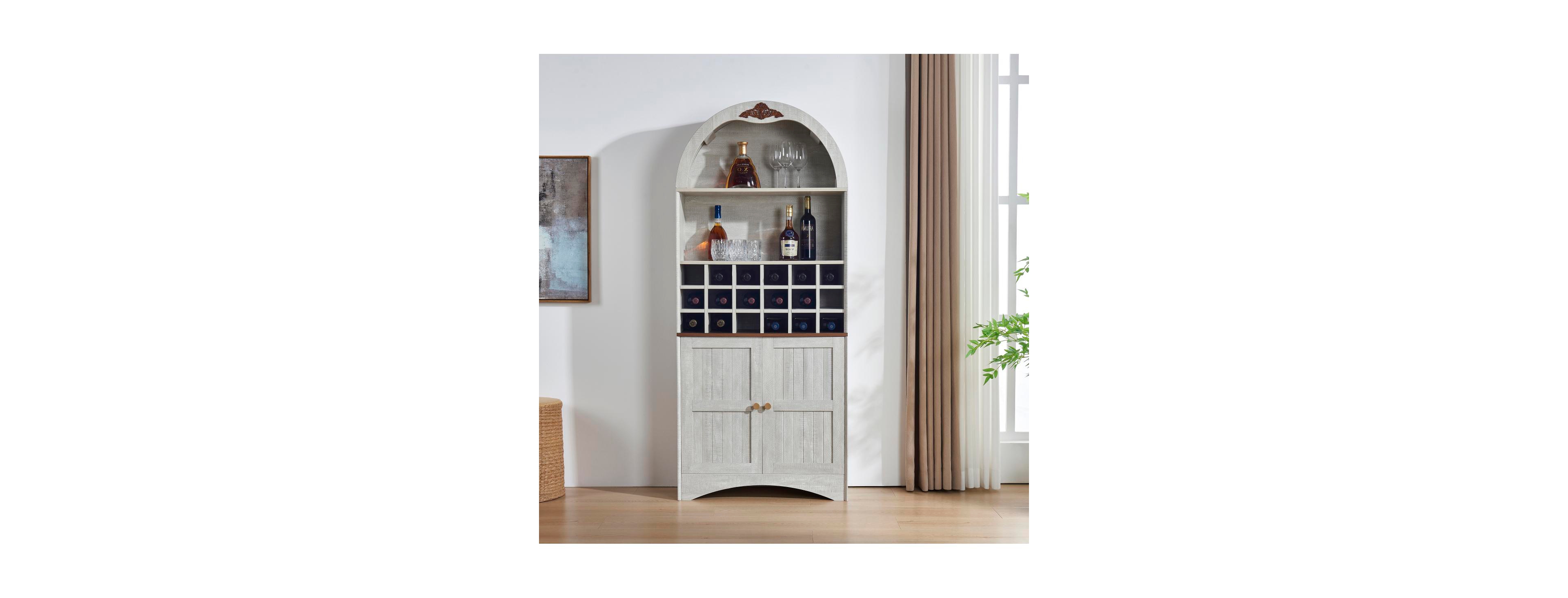 Streamdale Arched Wood Wine Cabinet with Removable Rack and Adjustable Shelves