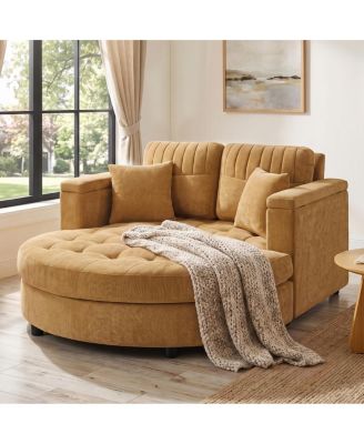 Curved Upholstered Chaise Lounge Sofa Bed with Pillows