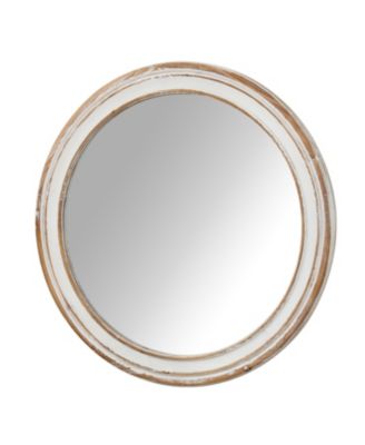 35.4 Inch Round Wall Mirror for Bathroom Vanity Wooden Farmhouse Circle Mirror Whitewash Edge Decorative for Bedroom