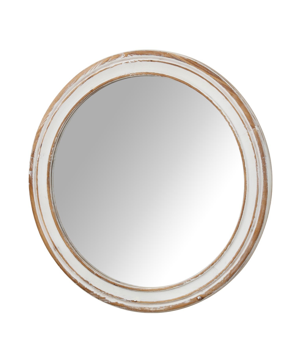 Busdays 35.4 Inch Round Wall Mirror for Bathroom Vanity Wooden Farmhouse Circle Mirror Whitewash Edge Decorative for Bedroom