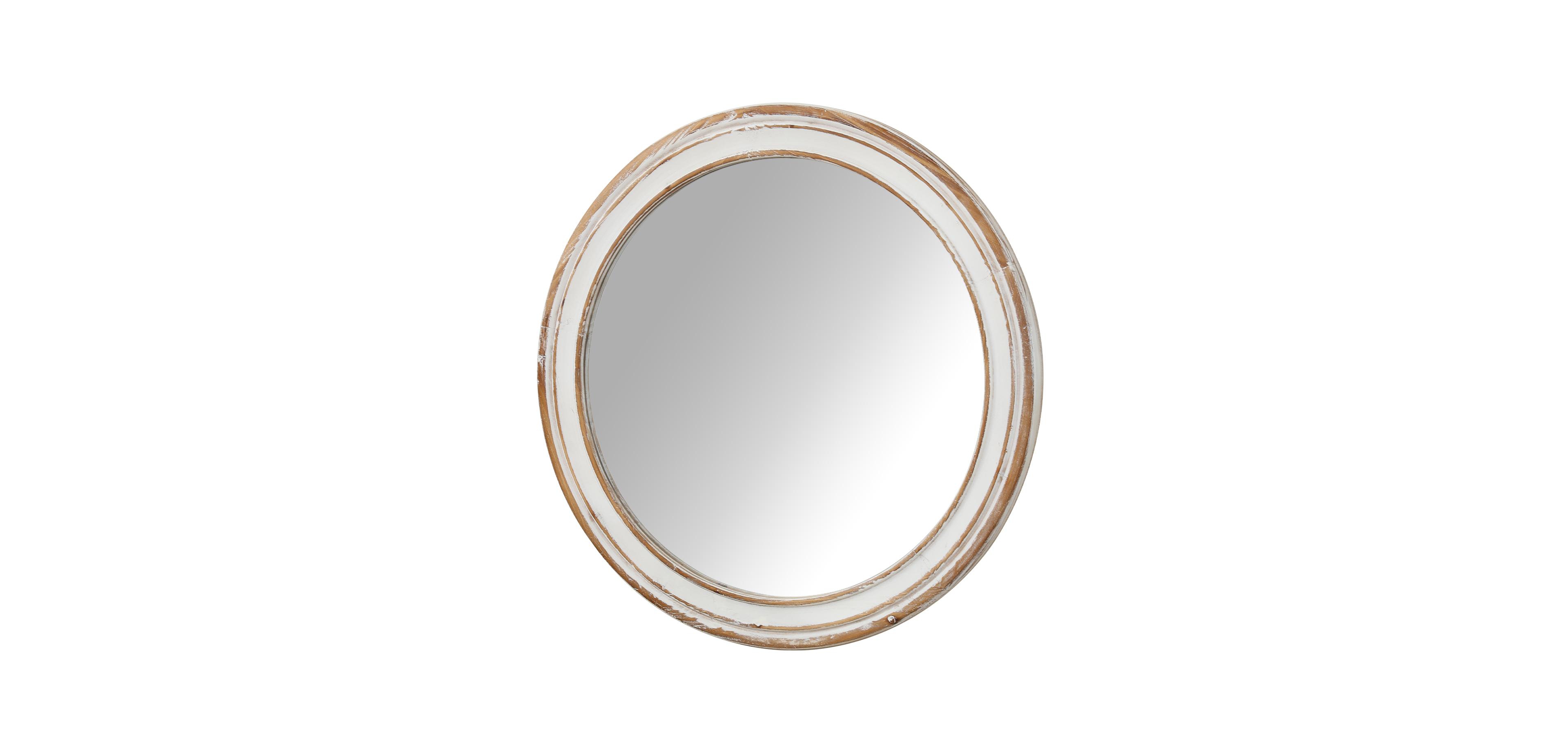 Busdays 35.4 Inch Round Wall Mirror for Bathroom Vanity Wooden Farmhouse Circle Mirror Whitewash Edge Decorative for Bedroom