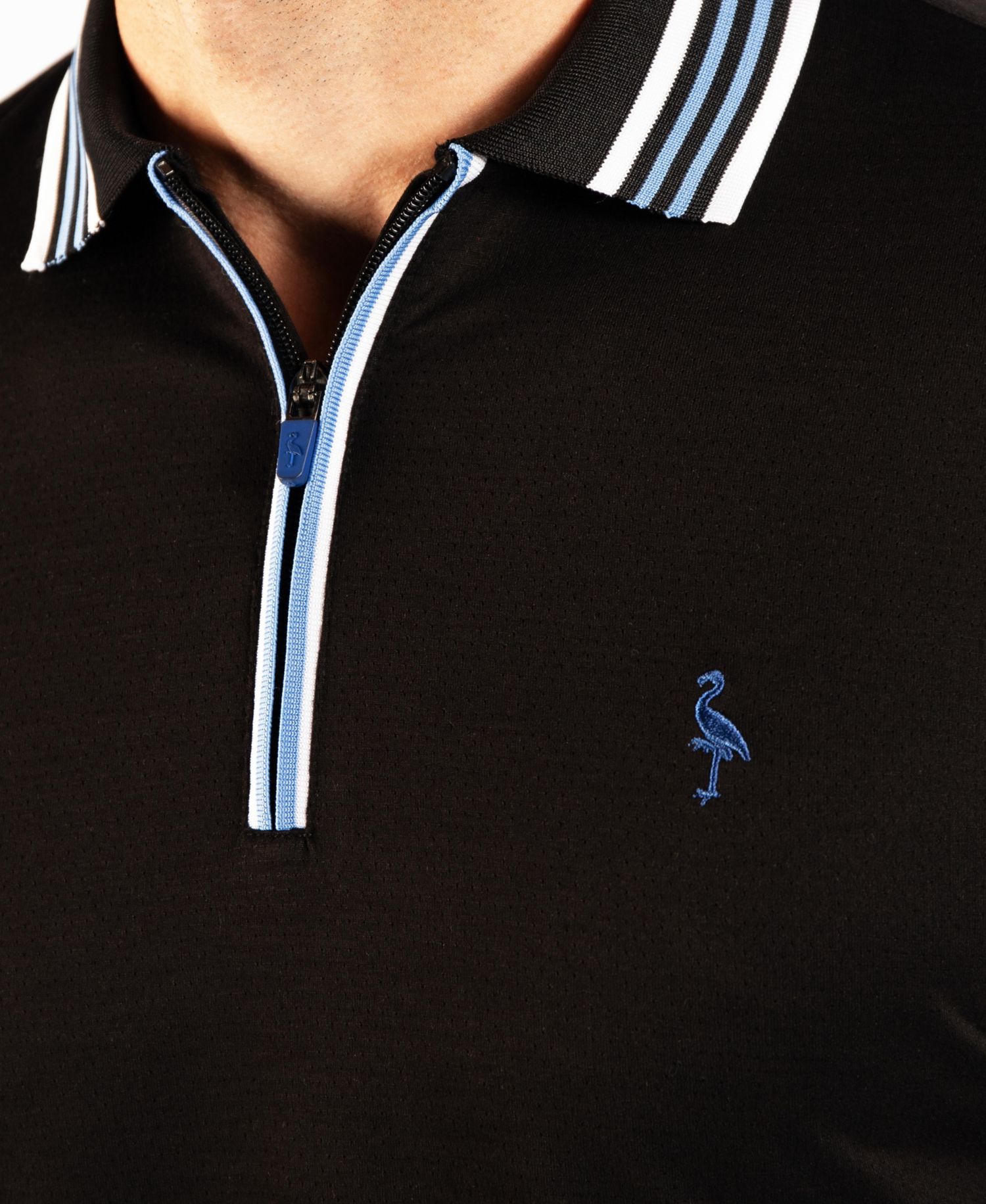 Men's Quarter-Zip Mesh Stripe Polo Shirt