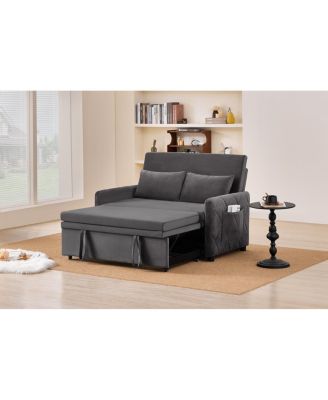 51.2" Velvet Convertible Sleeper Sofa Bed with Pull-Out Bed and Side Pocket
