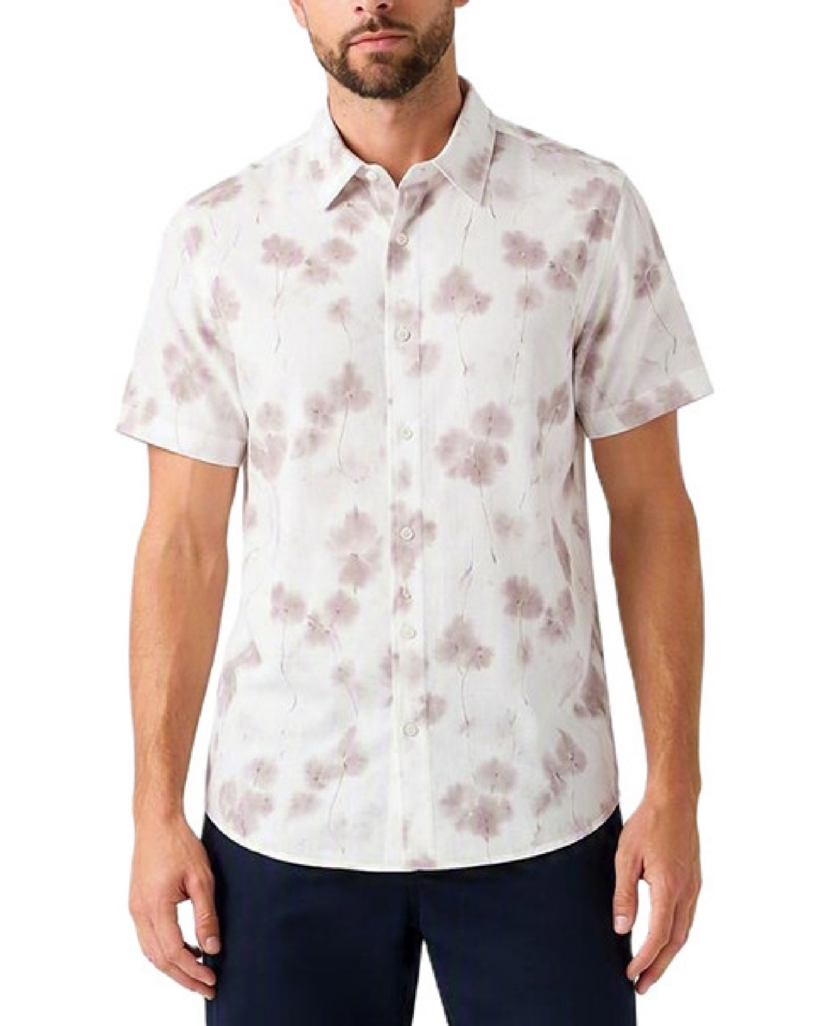 Guess Men's Knox Jacquard Short-Sleeve Floral-Print Regular-Fit Shirt - Brick Rose Multi
