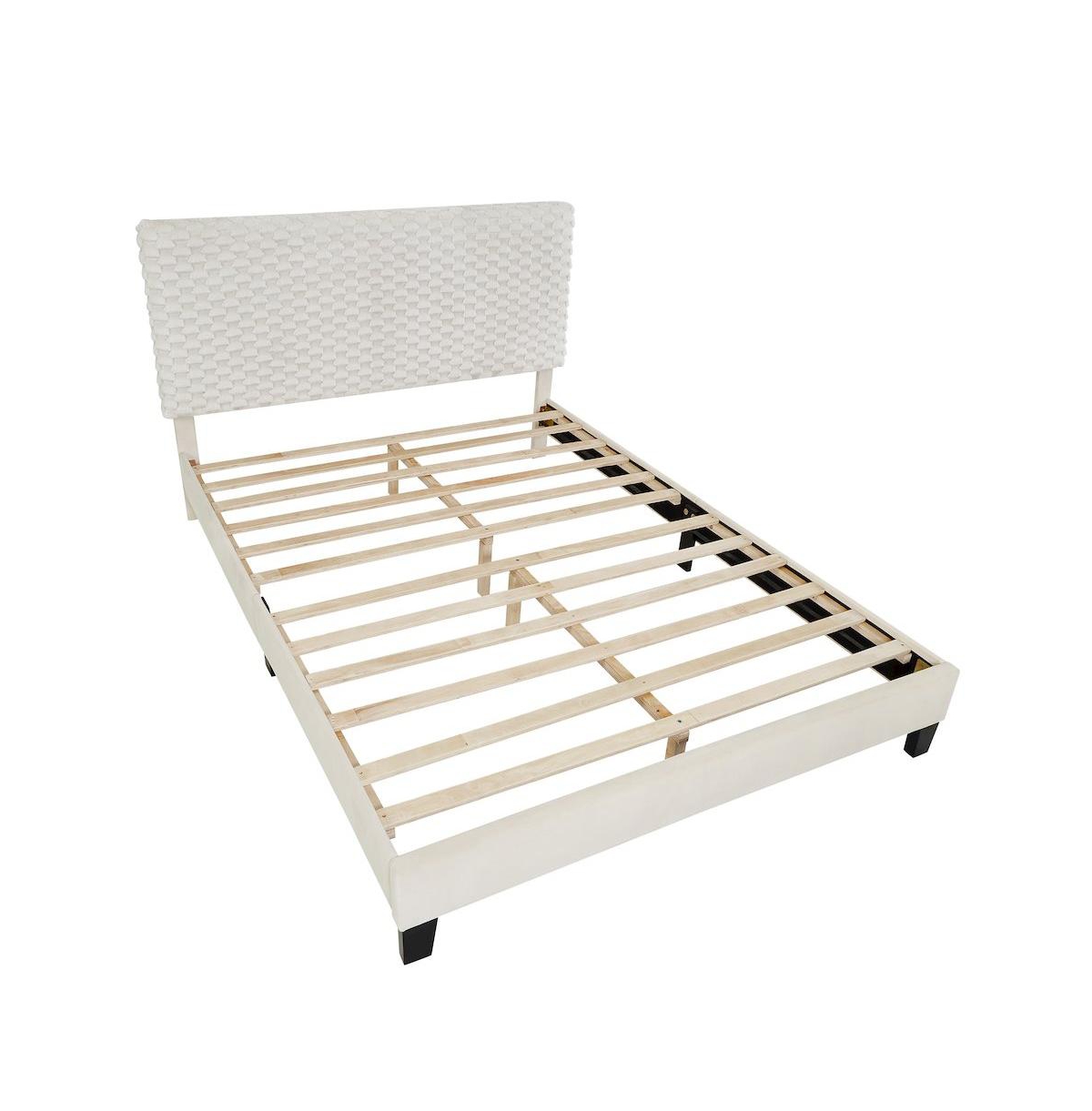 Roundhill Furniture Findlay Plush 3D Upholstered Platform Bed in White Dove, Full - White