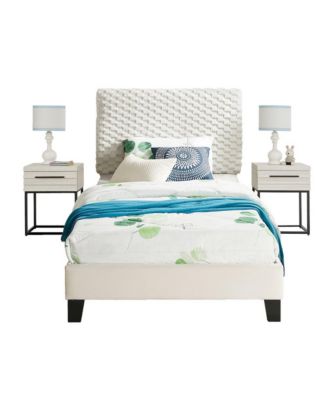 Findlay 3Pc Bedroom Set, Plush 3D Upholstered Bed with 2 Nightstands, Twin