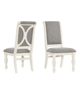 Belleza Antique White Solid Wood Upholstered Dining Chairs
