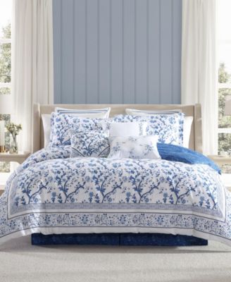 Laura Ashley Charlotte Cotton Reversible 4 Piece Comforter Set, Queen