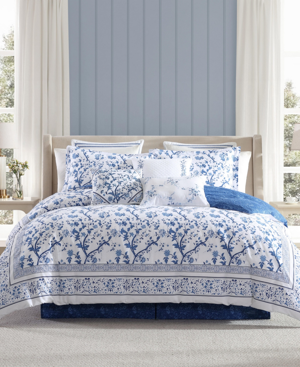 Laura Ashley Charlotte Cotton Reversible 4 Piece Comforter Set